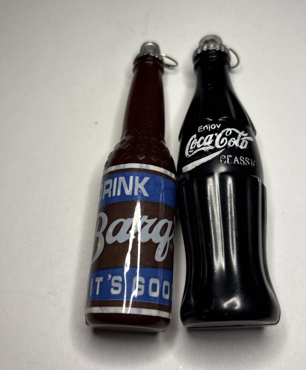 Coca-Cola Classic & Barq’s Root Beer Bottle Christmas Ornaments Lot of 2